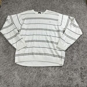 Vintage IZOD Sweater XL White Striped Knit Preppy Grandpacore Minimalist‎ Y2K